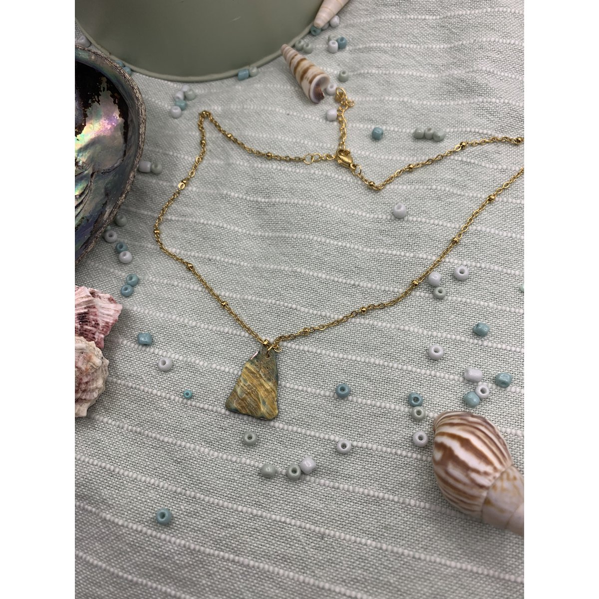Collar de conchas | Paua/Abalone 40 cm oro acero inoxidable playa océano joyería hecha a mano