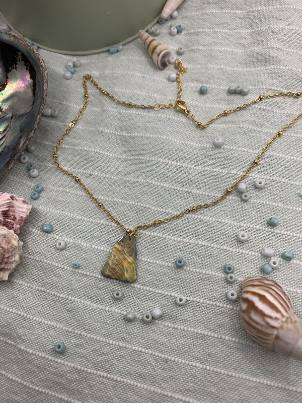 Muschelkette | Paua/Abalone 40 cm goldener Edelstahl handgefertigter Strand-Ozean-Schmuck