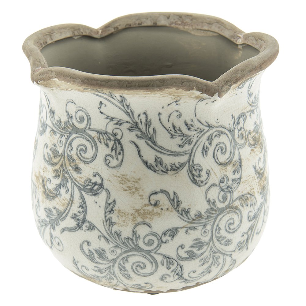 Flowerpot Ø 15x14 cm Beige Gray Ceramic Flower Flowerpot Inside