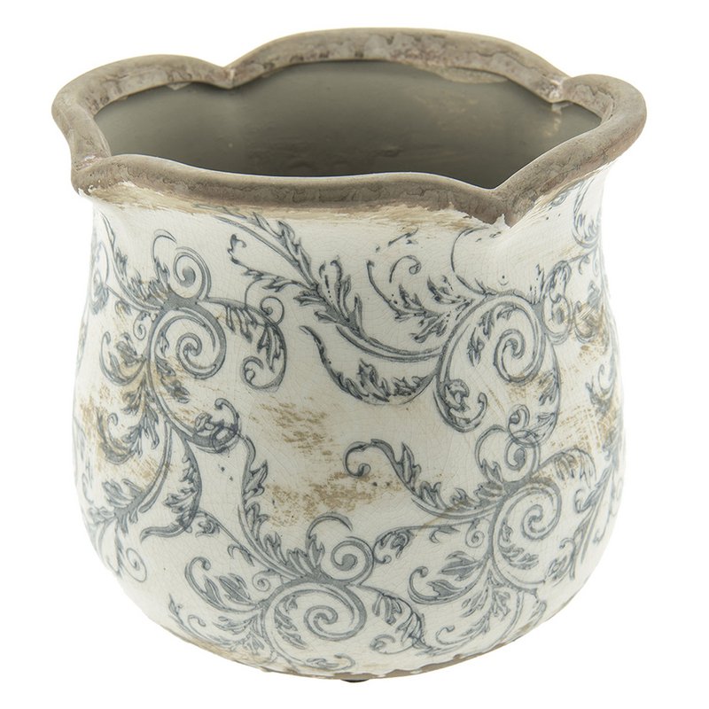 Flowerpot Ø 15x14 cm Beige Gray Ceramic Flower Flowerpot Inside