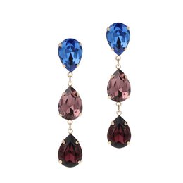  Multicolor teardrop earrings with blue and pink gemstones in a dangling design.