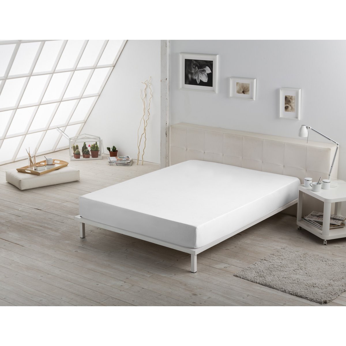 Bajera ajustable de satén color blanco - Cama de 160 (largo 210 y alto 35 cm) - 100% algodón - 300 hilos. Gramaje: 118