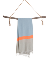 TOWEL TO GO NEON Telo mare in cotone riciclato 180x100 cm | Leggero Asciugatura rapida | Blu/Grigio | con confezione regalo
