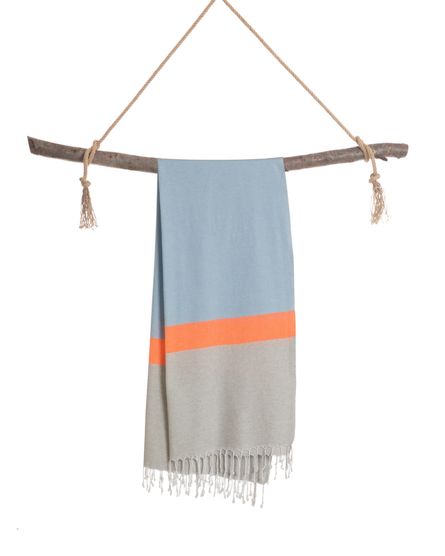 TOWEL TO GO NEON Telo mare in cotone riciclato 180x100 cm | Leggero Asciugatura rapida | Blu/Grigio | con confezione regalo