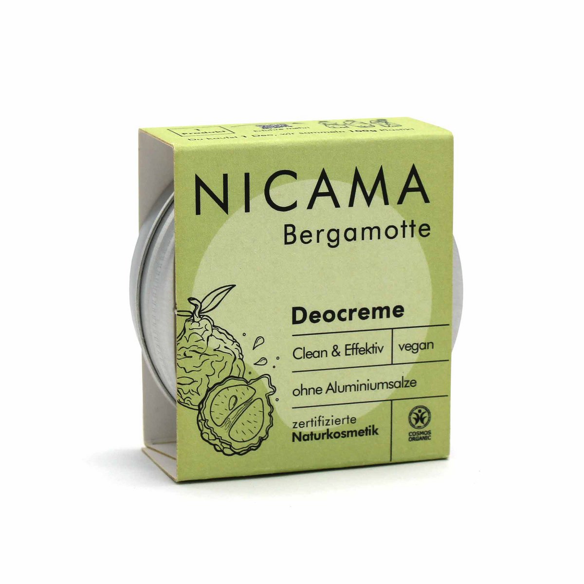 NICAMA - Crema deodorante al bergamotto (cosmetici naturali biologici, vegani, plastic-free, con bicarbonato) - 45g