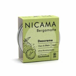  Organic, natural, vegan deodorant cream with bergamot and baking soda, in a plastic-free container.