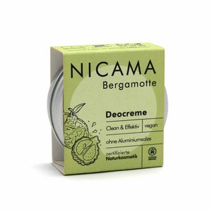 NICAMA - Bergamot deodorant cream (organic natural cosmetics, vegan, plastic-free, with baking soda) - 45g