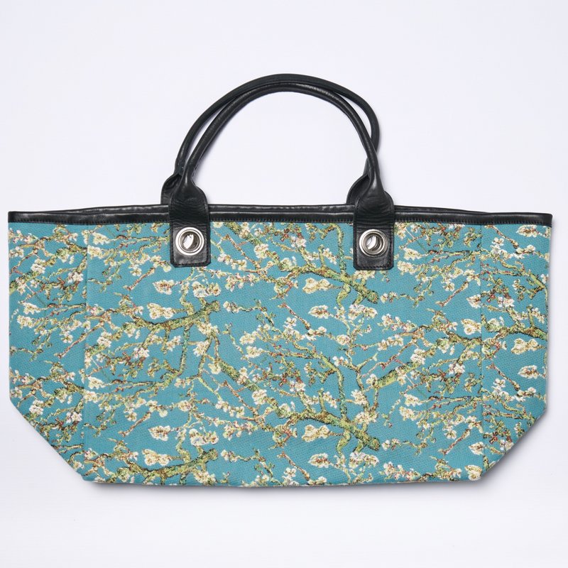 Mandelblütenhandtasche mit Ledergriffen