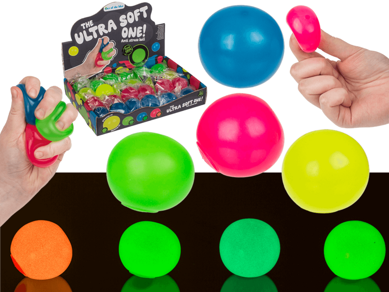 Palla antistress ultra morbida, si illumina al buio,