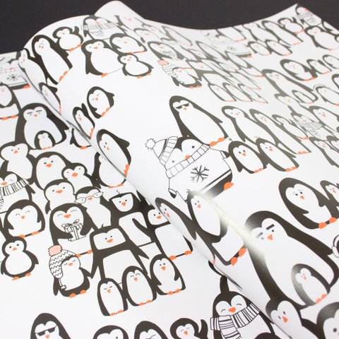 Wrapping paper penguin parade