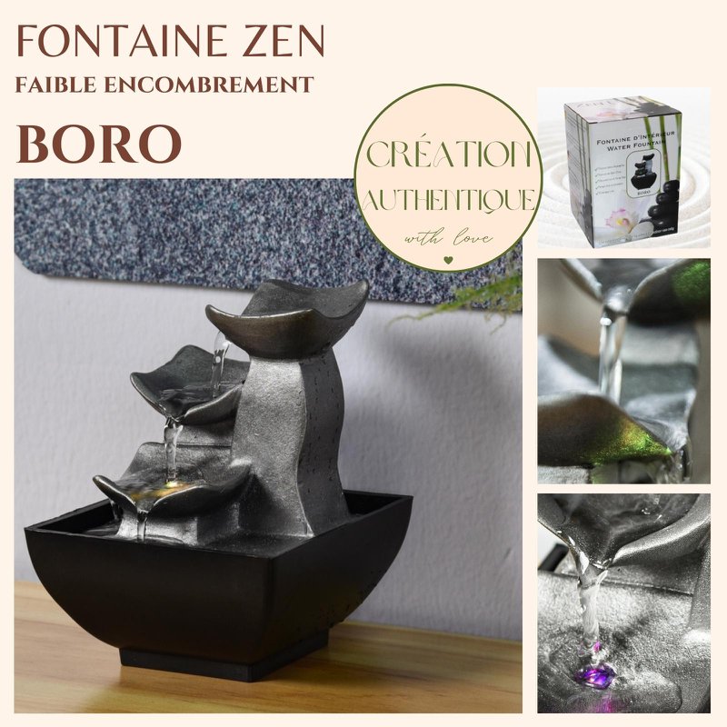 Zimmerbrunnen – Boro – Ideale dekorative Zen-Atmosphäre – kleines dekoratives Modell – LED-Lichtfluss – modern und schlicht