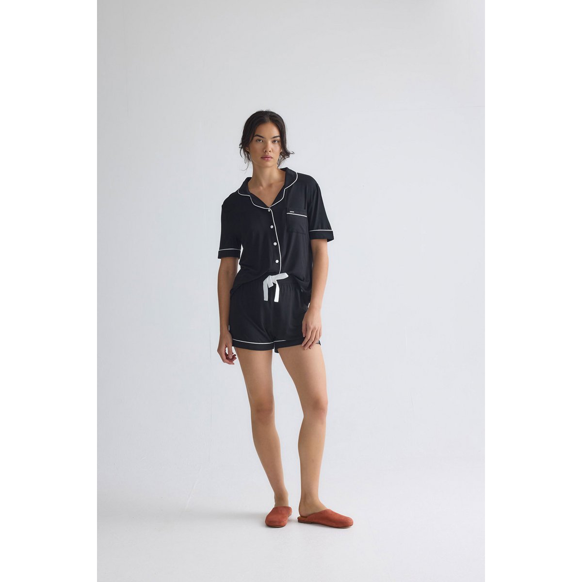 Bambus-Hemd-Shorts-Set in Schwarz