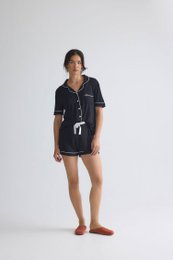 Bambus-Hemd-Shorts-Set in Schwarz