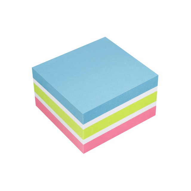 Info-Notizen, 75 x 75 mm, sortierter Block mit 400 Blatt, blau, weiß, grün, rosa