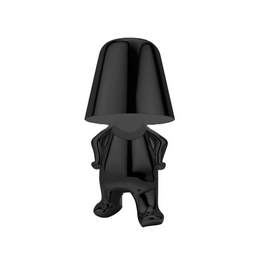  Black character-shaped table lamp with rounded head, modern minimalist design, decorative lighting fixture for desks and shelves.