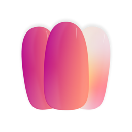 Gradient pink orange nail polish, vibrant ombre effect, long-lasting color cosmetic product.