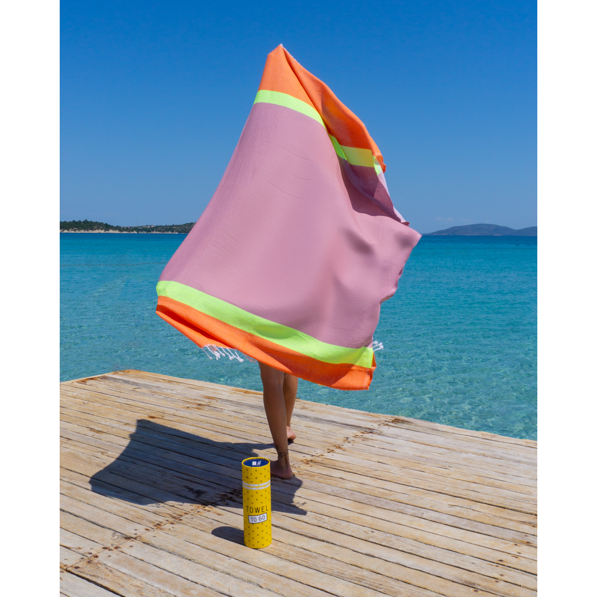 TOWEL TO GO NEON Serviette de plage en coton recyclé 180x100 cm | Serviette de sauna spa | Rouge / Rose | avec coffret cadeau