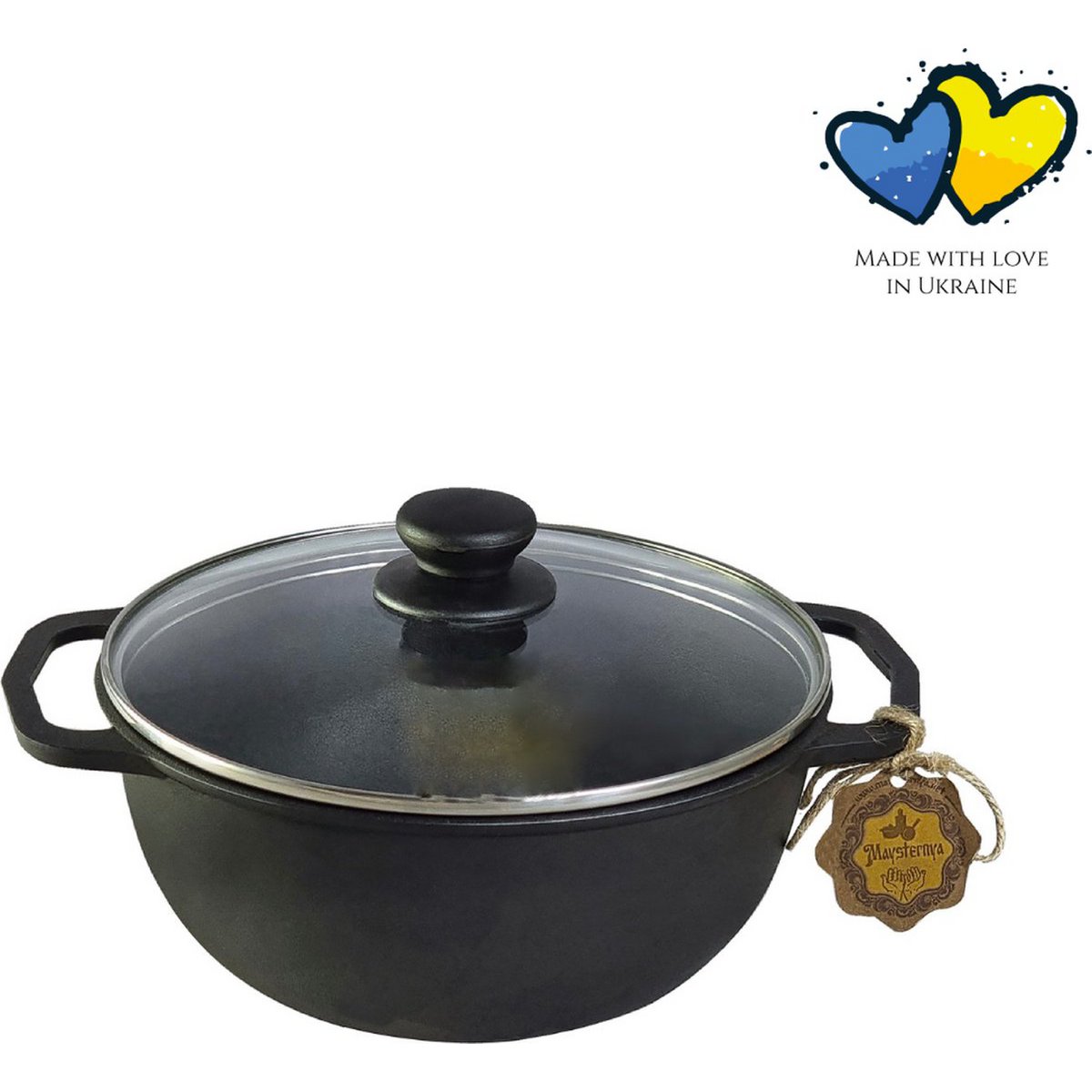 Cast iron frying pan - 2 liters - Suitable for induction - Glass lid - Casting pan cast iron - Pans - saucepan - Pan set - Gift - PFAS Free - Matt Black