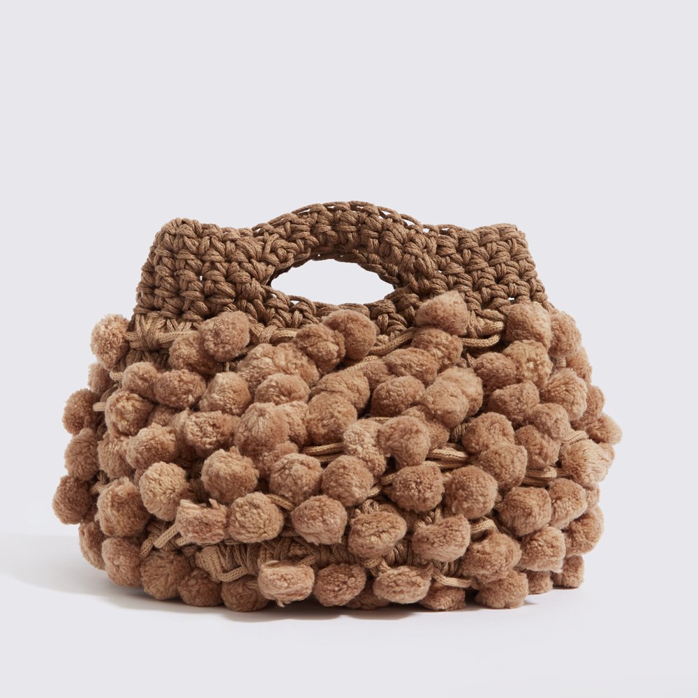 Sac à main en coton crochet « Nadia pom-pom » sable