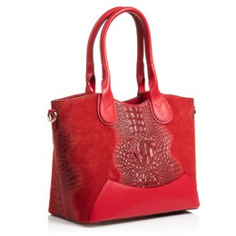 Firenze Artegiani. Vercurago Bolso tote Mujer.Piel auténtica Gamuza Grabado Cocodrilo Ruga