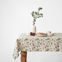 Mantel de lino con bayas de invierno