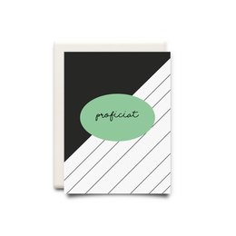 A greeting card with a green oval-shaped "Perfecto" text on a black and white striped background, suitable for congratulations or other celebratory occasions.