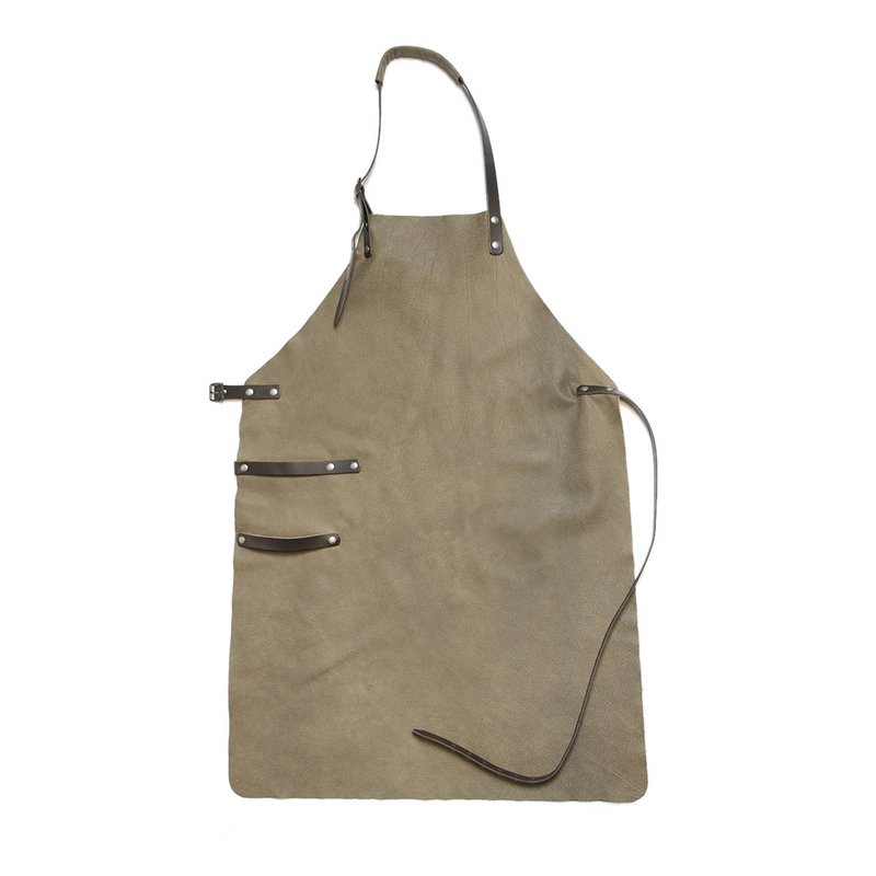 Apron Leather - BBQ Apron - BBQ Accessories - Olive Green and Gray Blue
