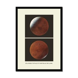 Two images of lunar eclipses in a framed wall art piece. The images show the moon in different stages of an eclipse, with a reddish-orange hue.