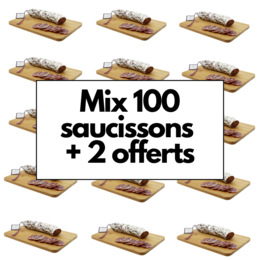 A mix of 100 sausages with 2 free sausages, a variety of cured meats.
