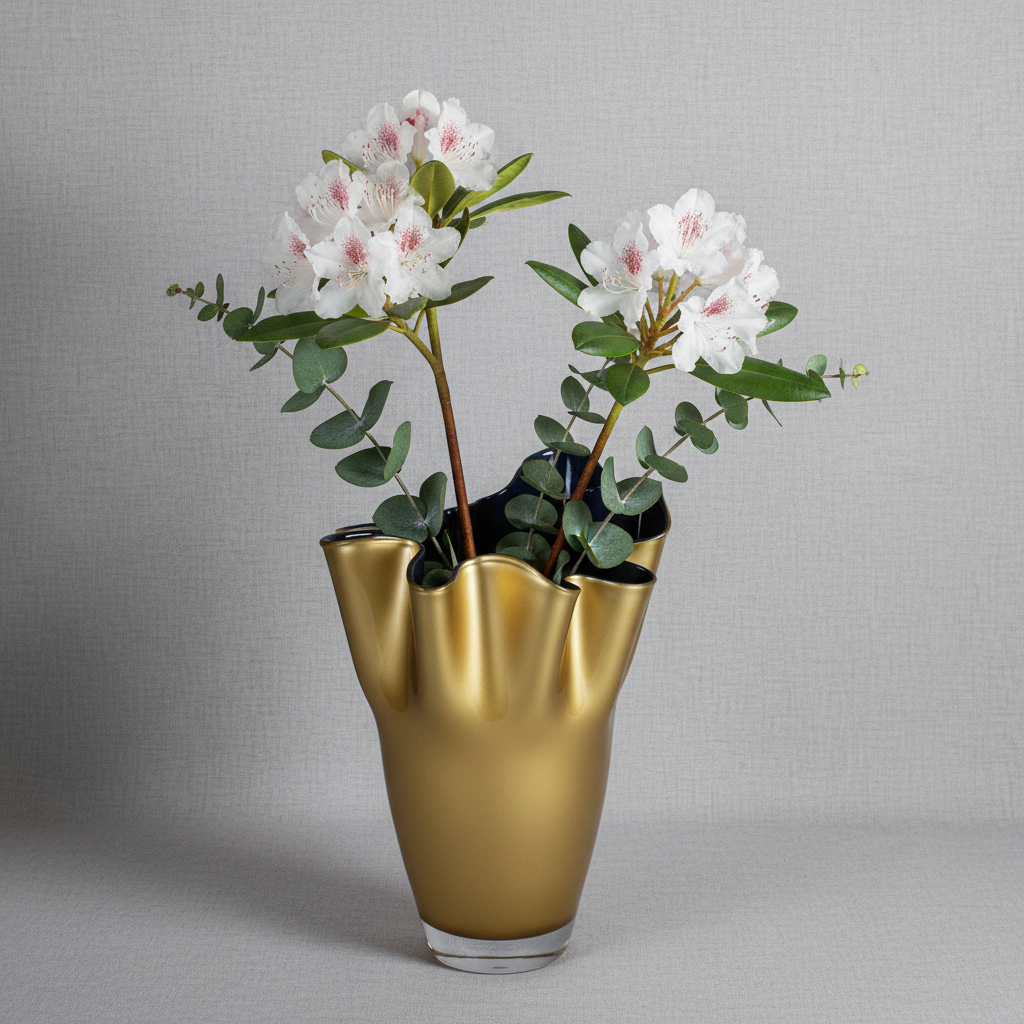 Vase glas korrugeret tofarvet guld mørkeblå glas vase bord vase 21 x 21 x 30 cm