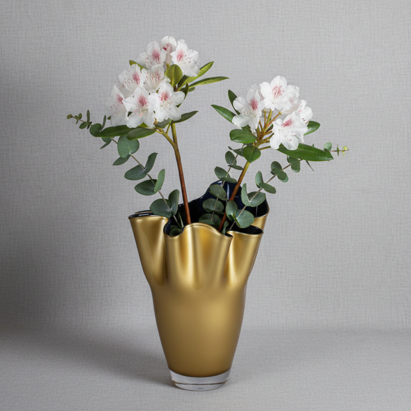 Vase glas korrugeret tofarvet guld mørkeblå glas vase bord vase 21 x 21 x 30 cm