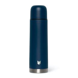 Stainless steel thermos bottle in navy blue color, 500 ml capacity, suitable for hot and cold beverages.