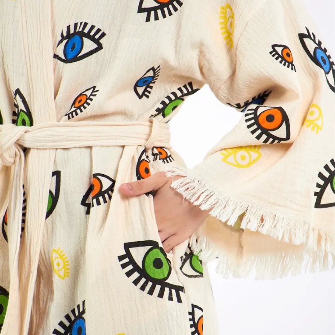 Evil Eye Bathrobe-Shawl Neck-White