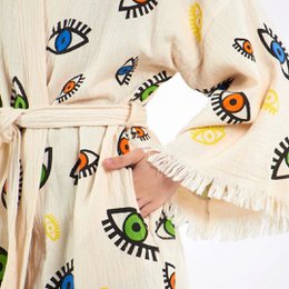 Evil Eye Bathrobe-Shawl Neck-White