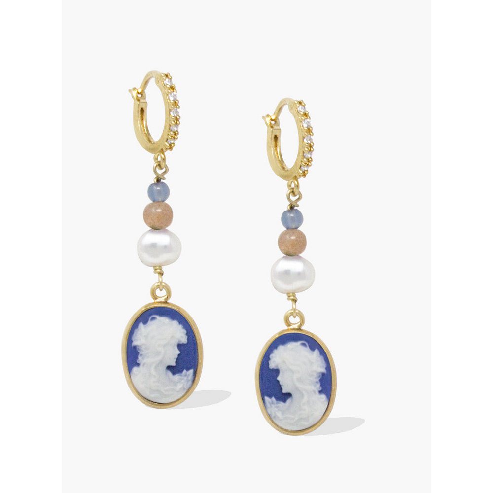 Kleine lovelies blauwe cameo hoepel oorbellen