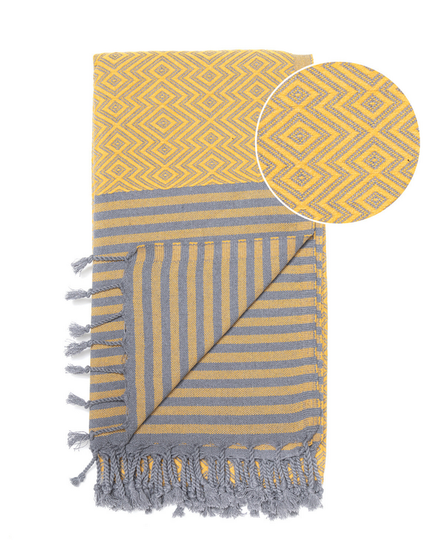 Telo da piscina Hammam in cotone SAHARA – Asciugatura rapida e leggero – Giallo - 180x100 cm