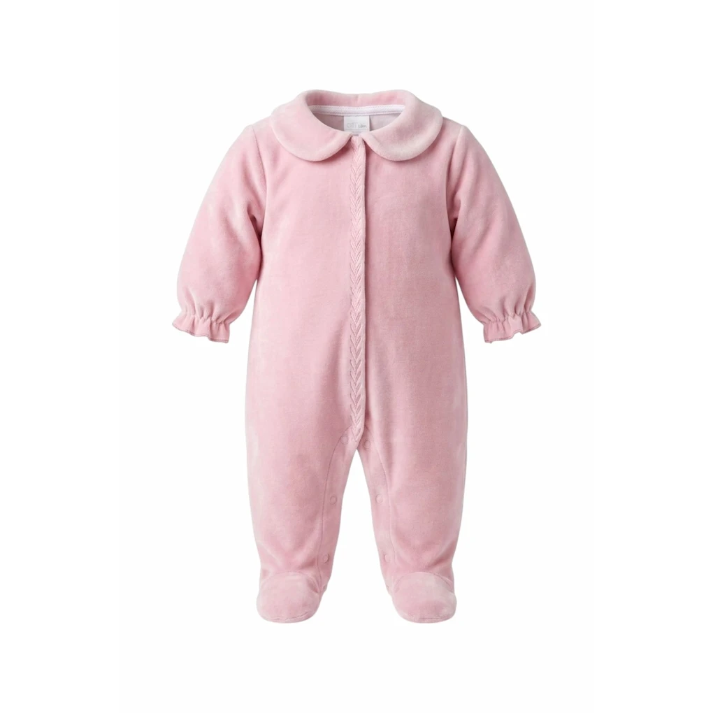 Baby velour sovedragt i Pink med krave, pige