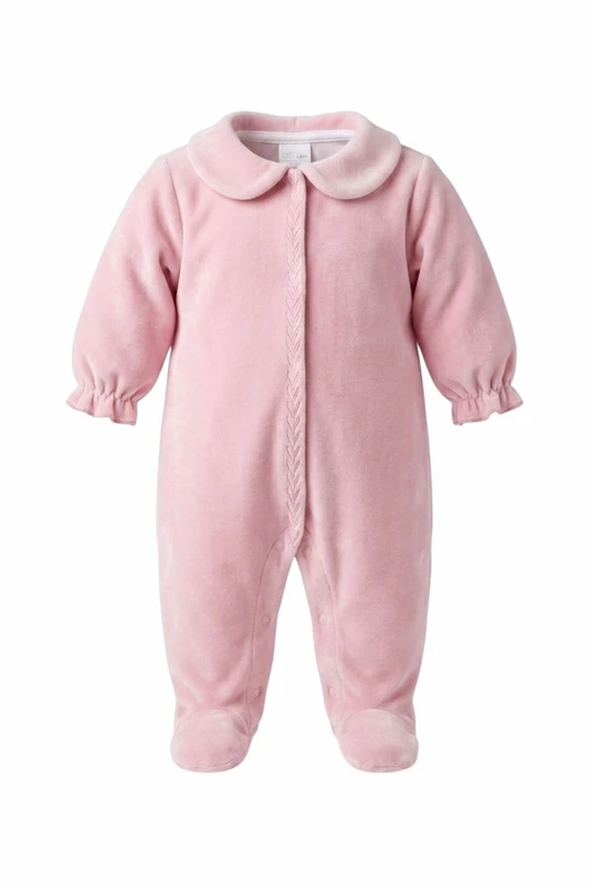 Baby velour sovedragt i Pink med krave, pige