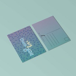 A large, colorful thank you card with a textured background and the words "Big Thank You" printed in gold foil.
