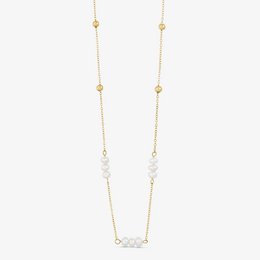  18 carat gilded gold necklace with pearl accents, suitable for casual or formal wear.