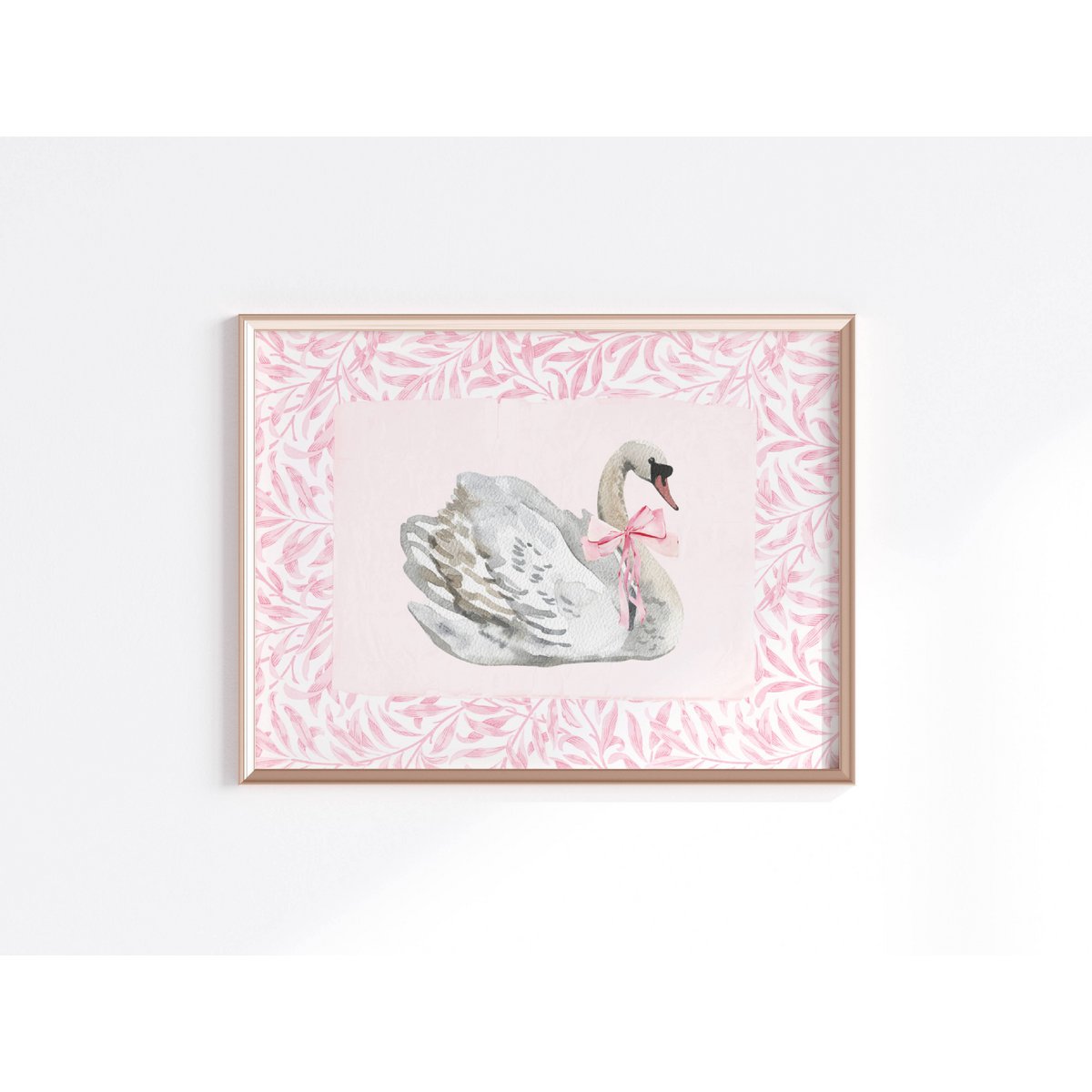 Swan with pink bow poster, vintage swan poster, Pink bow print, girls bow poster, pink toile art, pink girls room poster, girls nursery poster