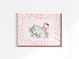 Swan with pink bow poster, vintage swan poster, Pink bow print, girls bow poster, pink toile art, pink girls room poster, girls nursery poster