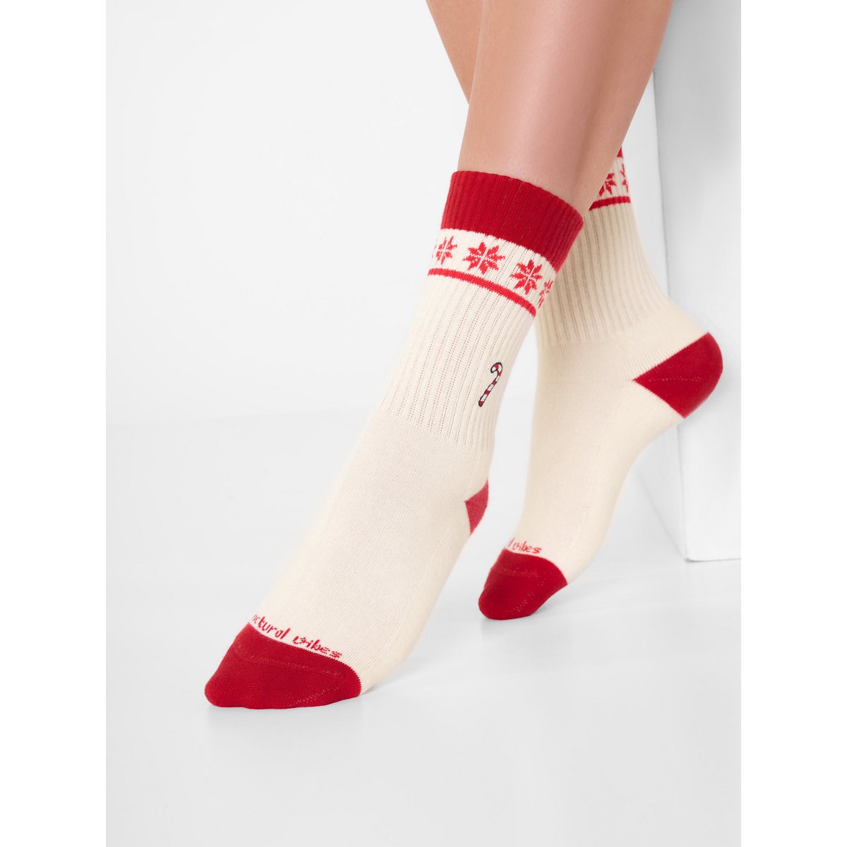 Organic socks Sweet Christmas - tennis socks with embroidered candy cane, Xmas