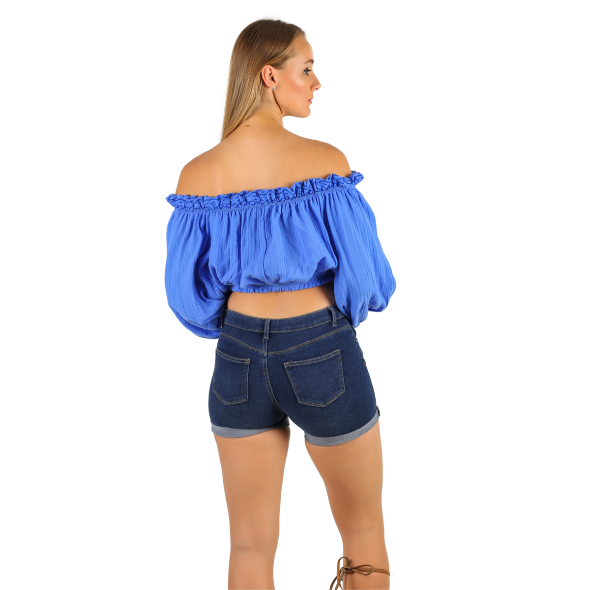 TOP CROP CON HOMBROS DESCONECTADOS - Tela de muselina de doble gasa