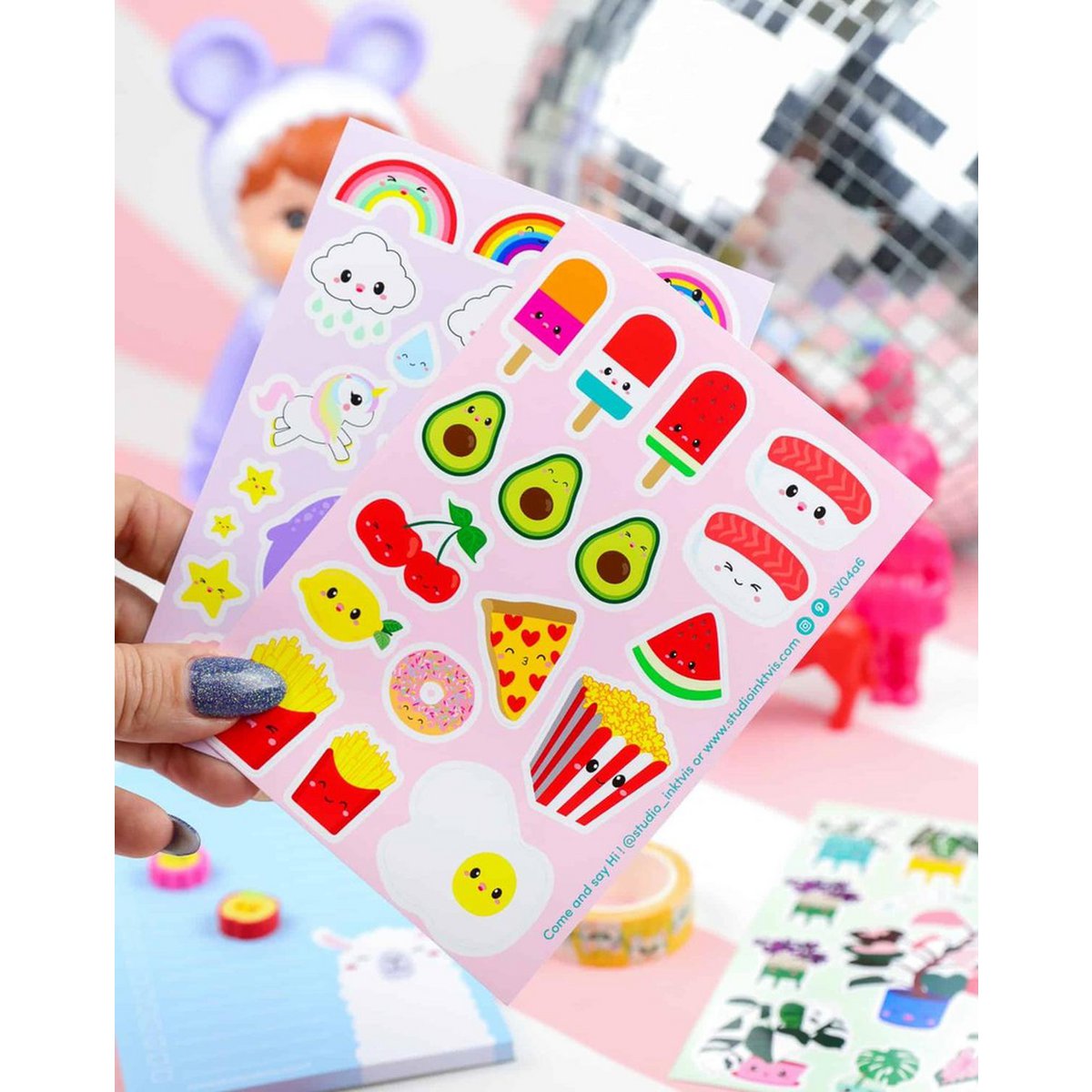 Sticker sheet Sushi fruit and fast food