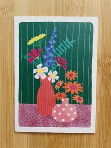 2 Vasen mit Pick Flowers Green Kartonkarte
