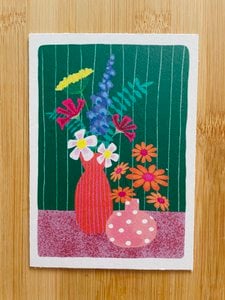 2 Vasen mit Pick Flowers Green Kartonkarte