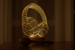 3D-hoofdtelefoon Led-licht | Houten batterij en USB-kabel
