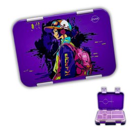  Flexible and practical purple/anime-themed lunch box with compartments, ideal for school use.
