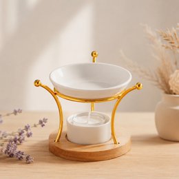 Simplicity Series perfume burner - Etna - Metal, Lacquered Ceramic and Bamboo - Gift Idea - Simple Modern Decoration